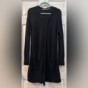 Soft Surroundings Wool Infused Marcella Long Line Cardigan Sz M Black Wool Snap